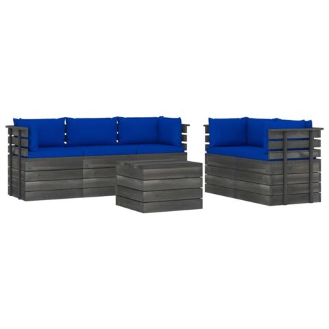 vidaXL 6-delige Loungeset met kussens pallet massief grenenhout Tuinmeubelen Blauw Hout