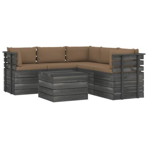 vidaXL 6-delige Loungeset met kussens pallet massief grenenhout Tuinmeubelen Bruin Hout