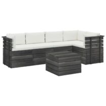 vidaXL 6-delige Loungeset met kussens pallet massief grenenhout Tuinmeubelen Crème Hout