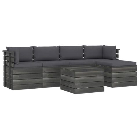 vidaXL 6-delige Loungeset met kussens pallet massief grenenhout Tuinmeubelen Grijs Hout