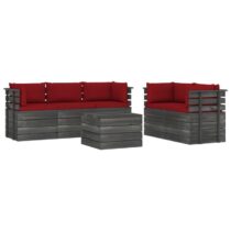 vidaXL 6-delige Loungeset met kussens pallet massief grenenhout Tuinmeubelen Rood Hout