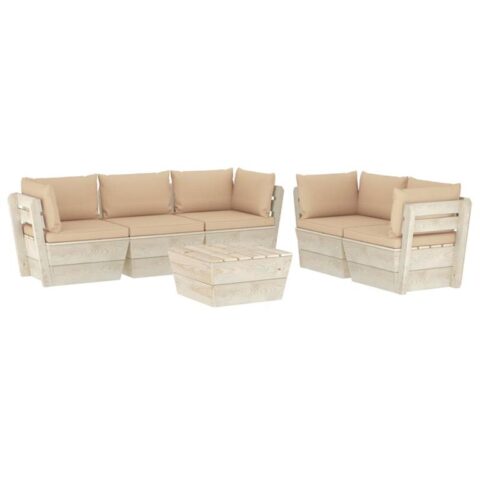 vidaXL 6-delige Loungeset met kussens pallet vurenhout Tuinmeubelen Beige Hout