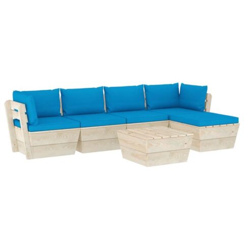 vidaXL 6-delige Loungeset met kussens pallet vurenhout Tuinmeubelen Blauw Hout