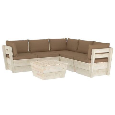 vidaXL 6-delige Loungeset met kussens pallet vurenhout Tuinmeubelen Bruin Hout