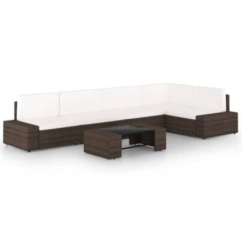 vidaXL 6-delige Loungeset met kussens poly rattan bruin Tuinmeubelen Bruin Polyamide