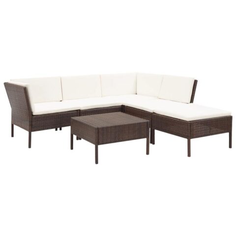 vidaXL 6-delige Loungeset met kussens poly rattan bruin Tuinmeubelen Bruin