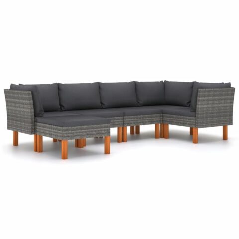 vidaXL 6-delige Loungeset met kussens poly rattan grijs Tuinmeubelen Grijs Polyamide