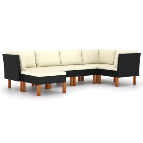 vidaXL 6-delige Loungeset met kussens poly rattan zwart Tuinmeubelen Zwart Polyamide