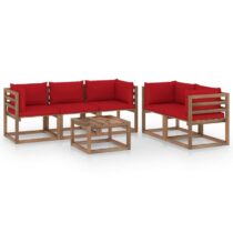 vidaXL 6-delige Loungeset met rode kussens Tuinmeubelen Rood Hout