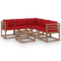 vidaXL 6-delige Loungeset met rode kussens geïmpregneerd grenenhout Tuinmeubelen Rood Hout