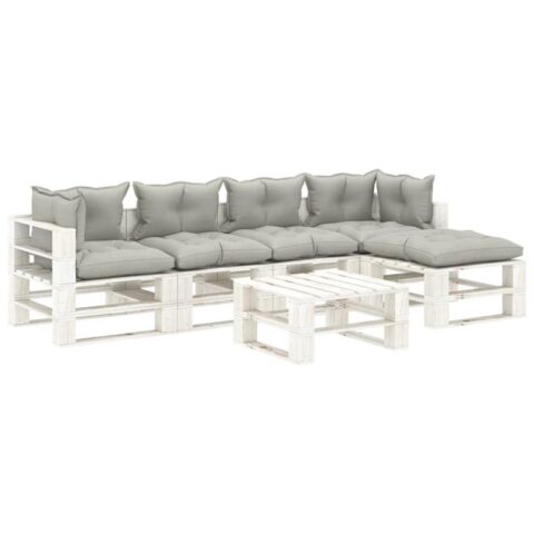 vidaXL 6-delige Loungeset met taupe kussens pallet hout Tuinmeubelen Bruin Hout