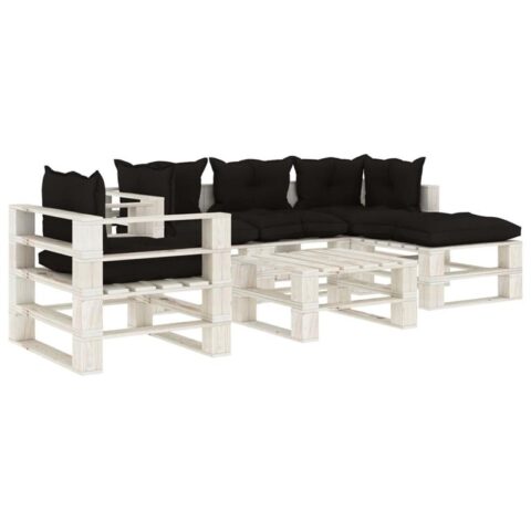 vidaXL 6-delige Loungeset met zwarte kussens pallet hout Tuinmeubelen Zwart Hout