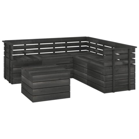 vidaXL 6-delige Loungeset pallet massief grenenhout donkergrijs Tuinmeubelen Grijs Hout