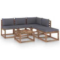 vidaXL 6-delige Loungeset pallet met kussens geïmpregneerd grenenhout Tuinmeubelen Antraciet Hout