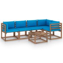 vidaXL 6-delige Loungeset pallet met kussens geïmpregneerd grenenhout Tuinmeubelen Blauw Hout