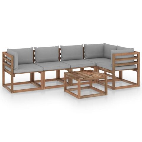 vidaXL 6-delige Loungeset pallet met kussens geïmpregneerd grenenhout Tuinmeubelen Grijs Hout