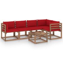 vidaXL 6-delige Loungeset pallet met kussens geïmpregneerd grenenhout Tuinmeubelen Rood Hout