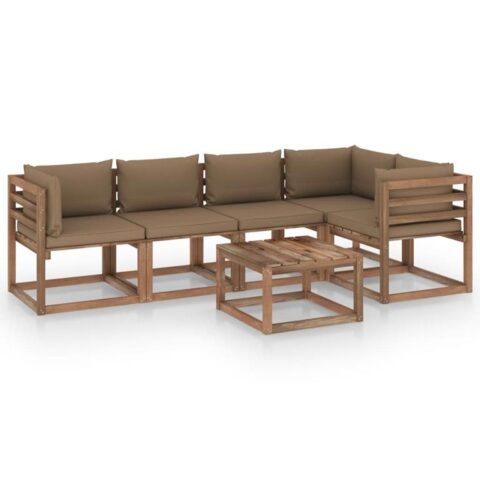 vidaXL 6-delige Loungeset pallet met kussens geïmpregneerd grenenhout Tuinmeubelen Taupe Hout