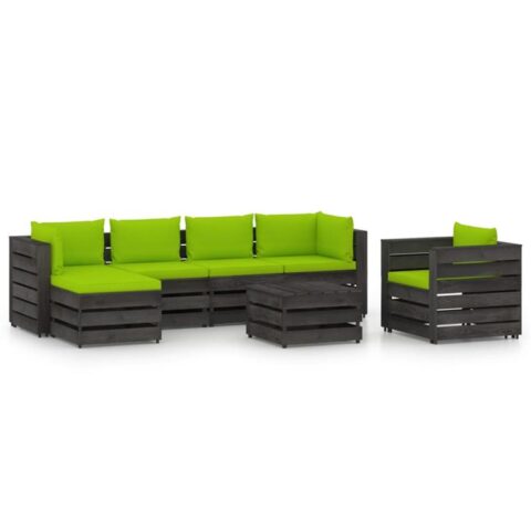 vidaXL 7-delige Loungeset met kussens grijs geïmpregneerd hout Tuinmeubelen Groen Hout