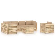 vidaXL 7-delige Loungeset met kussens groen geïmpregneerd hout Tuinmeubelen Beige Hout