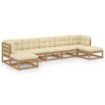 vidaXL 7-delige Loungeset met kussens massief grenenhout honingbruin Tuinmeubelen Bruin Hout