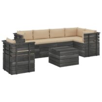 vidaXL 7-delige Loungeset met kussens pallet massief grenenhout Tuinmeubelen Beige Hout