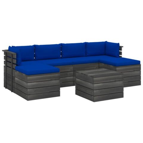 vidaXL 7-delige Loungeset met kussens pallet massief grenenhout Tuinmeubelen Blauw Hout