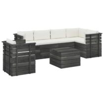 vidaXL 7-delige Loungeset met kussens pallet massief grenenhout Tuinmeubelen Crème Hout