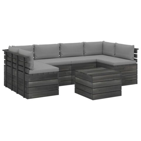 vidaXL 7-delige Loungeset met kussens pallet massief grenenhout Tuinmeubelen Grijs Hout