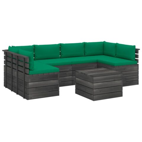 vidaXL 7-delige Loungeset met kussens pallet massief grenenhout Tuinmeubelen Groen Hout