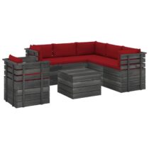 vidaXL 7-delige Loungeset met kussens pallet massief grenenhout Tuinmeubelen Rood Hout