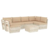 vidaXL 7-delige Loungeset met kussens pallet vurenhout Tuinmeubelen Beige Hout