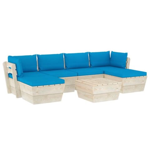 vidaXL 7-delige Loungeset met kussens pallet vurenhout Tuinmeubelen Blauw Hout