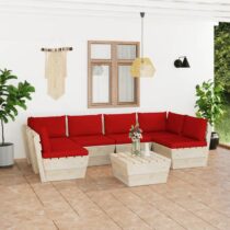 vidaXL 7-delige Loungeset met kussens pallet vurenhout Tuinmeubelen Rood Hout