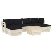 vidaXL 7-delige Loungeset met kussens pallet vurenhout Tuinmeubelen Zwart Hout