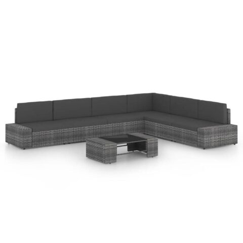 vidaXL 7-delige Loungeset met kussens poly rattan grijs Tuinmeubelen Grijs Polyamide