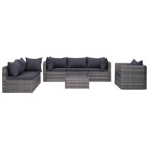 vidaXL 7-delige Loungeset met kussens poly rattan grijs Tuinmeubelen Grijs