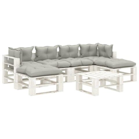 vidaXL 7-delige Loungeset met taupe kussens pallet hout Tuinmeubelen Bruin Hout