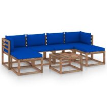 vidaXL 7-delige Loungeset pallet met kussens geïmpregneerd grenenhout Tuinmeubelen Blauw Hout