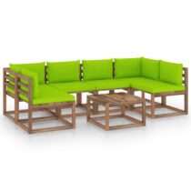 vidaXL 7-delige Loungeset pallet met kussens geïmpregneerd grenenhout Tuinmeubelen Groen Hout