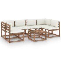 vidaXL 7-delige Loungeset pallet met kussens geïmpregneerd grenenhout Tuinmeubelen Wit Hout