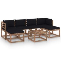 vidaXL 7-delige Loungeset pallet met kussens geïmpregneerd grenenhout Tuinmeubelen Zwart Hout