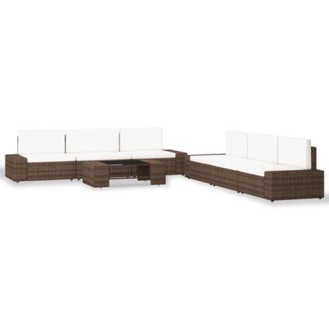 vidaXL 7-delige Loungeset poly rattan bruin Tuinmeubelen Bruin Polyamide