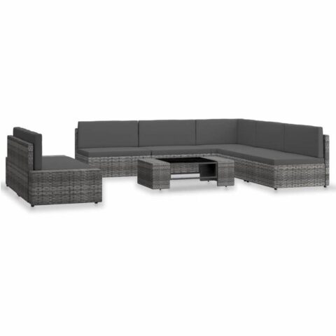 vidaXL 7-delige Loungeset poly rattan grijs Tuinmeubelen Grijs Polyamide