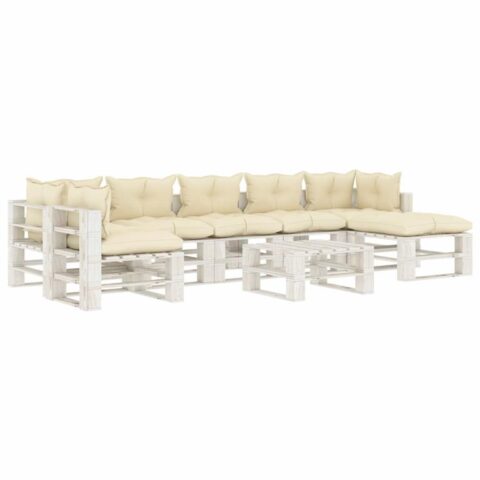 vidaXL 8-delige Loungeset met crèmekleurige kussens pallet hout Tuinmeubelen Crème Hout