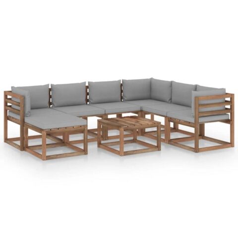 vidaXL 8-delige Loungeset met grijze kussens Tuinmeubelen Grijs Hout