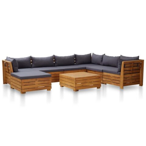 vidaXL 8-delige Loungeset met kussens acaciahout donkergrijs Tuinmeubelen Grijs Hout