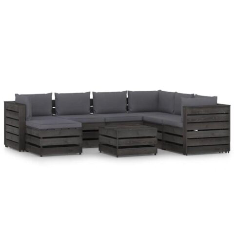 vidaXL 8-delige Loungeset met kussens grijs geïmpregneerd hout Tuinmeubelen Antraciet Hout