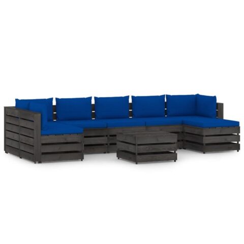 vidaXL 8-delige Loungeset met kussens grijs geïmpregneerd hout Tuinmeubelen Blauw Hout