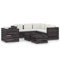 vidaXL 8-delige Loungeset met kussens grijs geïmpregneerd hout Tuinmeubelen Crème Hout